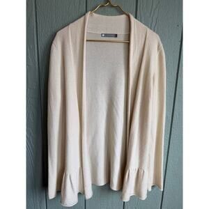 InCashmere Cream Open Front 100% Cashmere Cardigan Ruffle Hem Size L